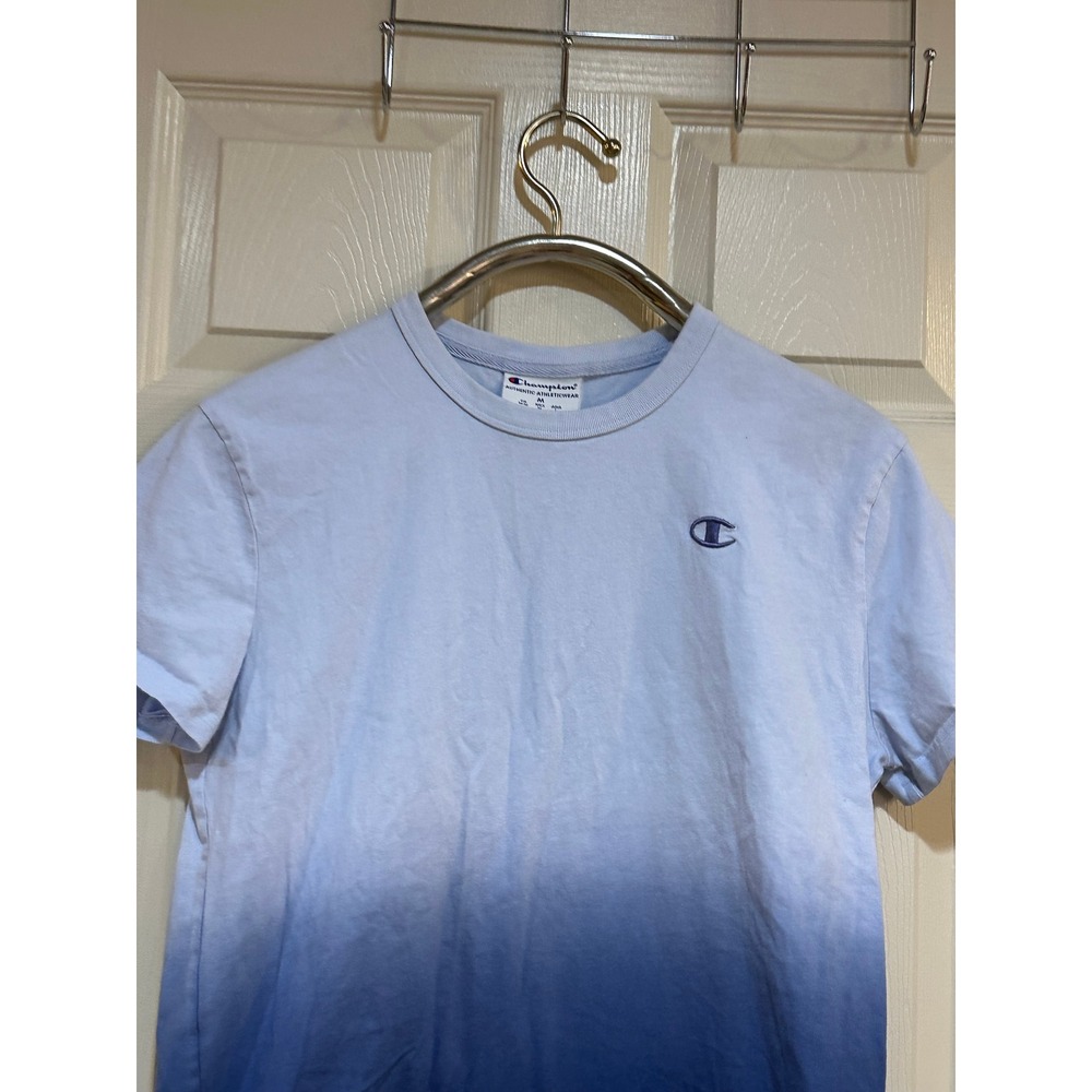 Champion‎ Mens Blue Ombre Dip Dye Short Sleeve T-Shirt Size Medium Athletic Logo - Picture 3 of 7